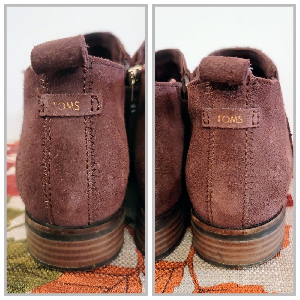 TOMS Brown Suede Ankle Boots Side Zip Comfort Low Heel Women's Chelsea 7.5 - Picture 5 of 15